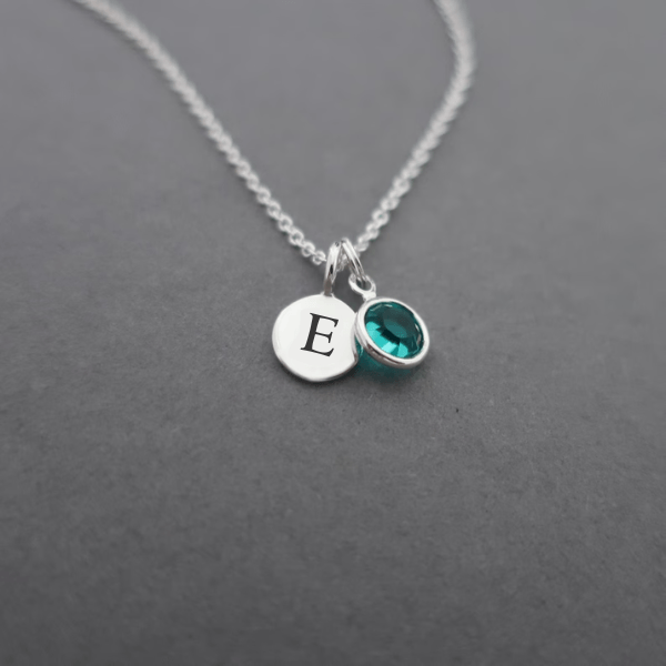 Necklace: Tiny Initial Birthstone