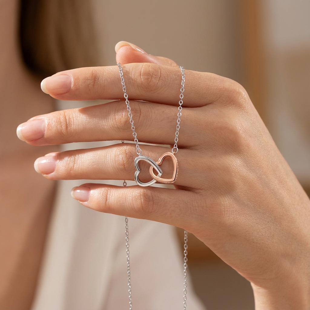 Necklace: Double Heart Brass