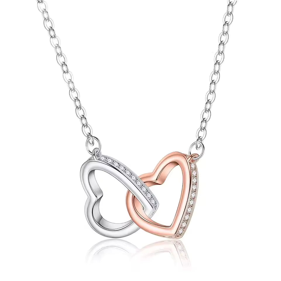 Necklace: Double Heart Brass